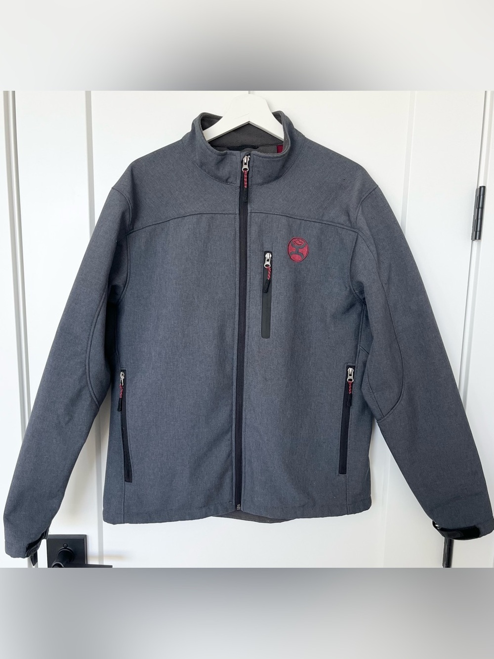 Hooey Softshell Full Zip Fleece Lined Jacket Gray Red Men’s Size M
